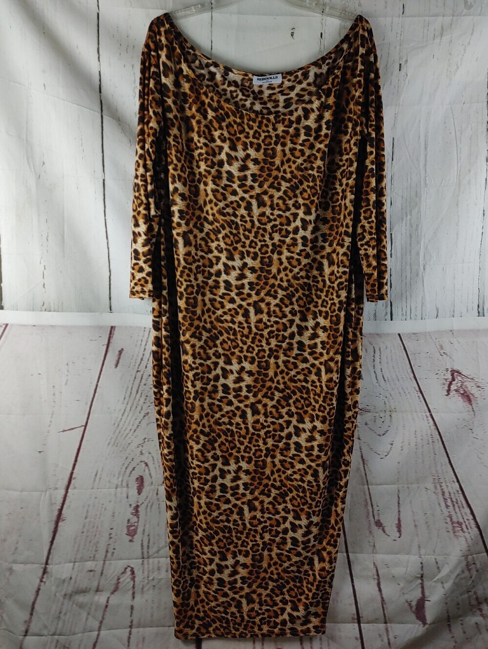 Rebdolls Womens 3X Leopard Print Bodycon Midi Dress Long Sleeve Plus Size